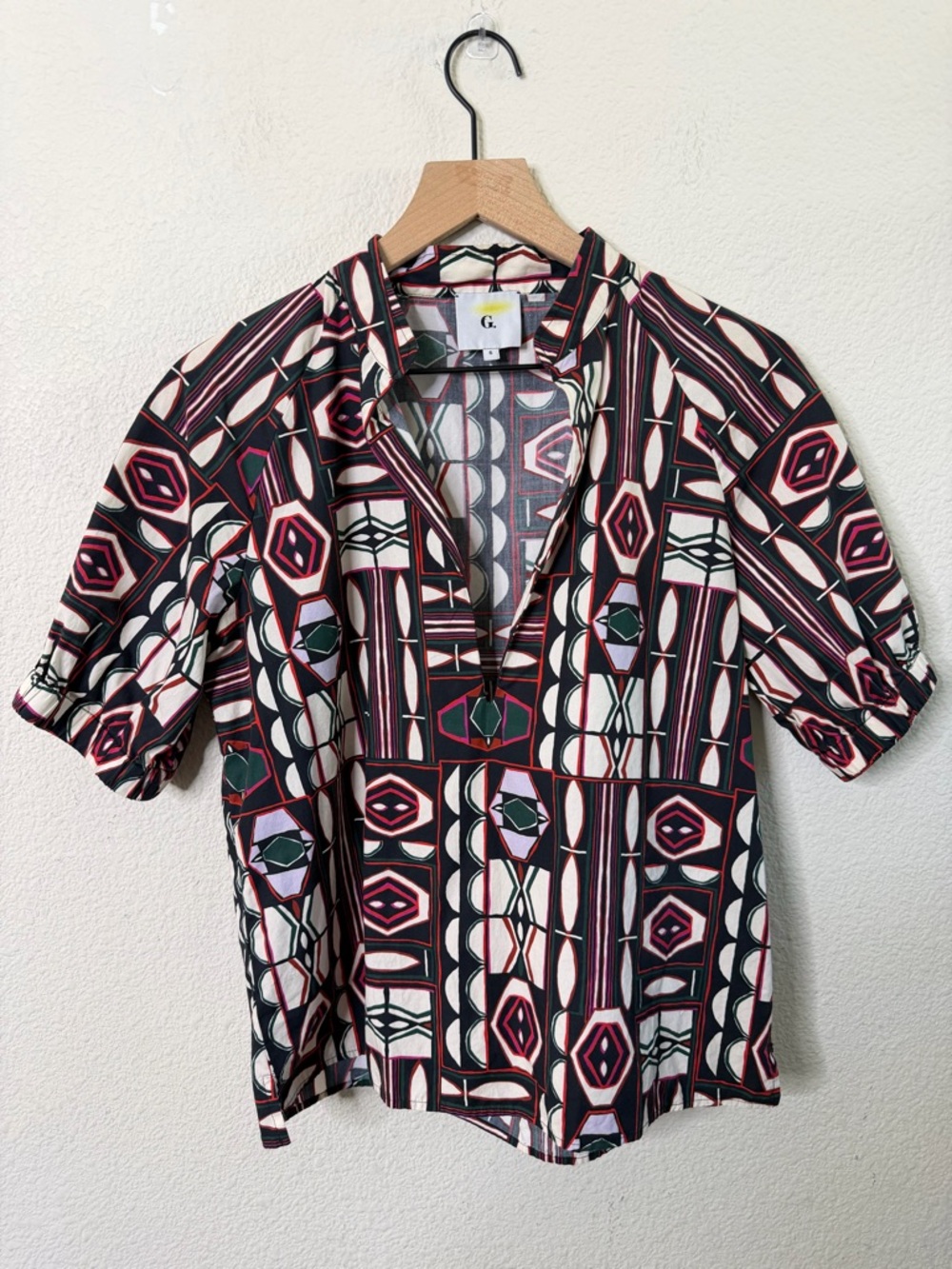 G. Label by Goop Puff Sleeve Printed Popover Shirt Womens Size 6 - Picture 2 of 7
